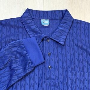 VTG Stag Hill by Haband Pullover Polo Sweater Blue Geometric 90s Men's L 80s 90s